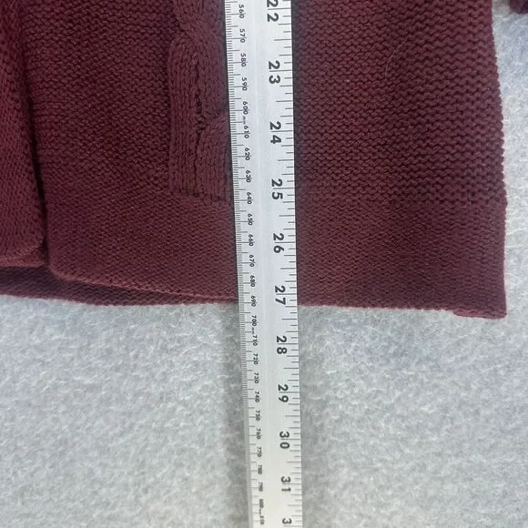 Effeci Womens Sweater Cardigan Medium Maroon Cable Knit Button Wide CollarNWT - Picture 7 of 11